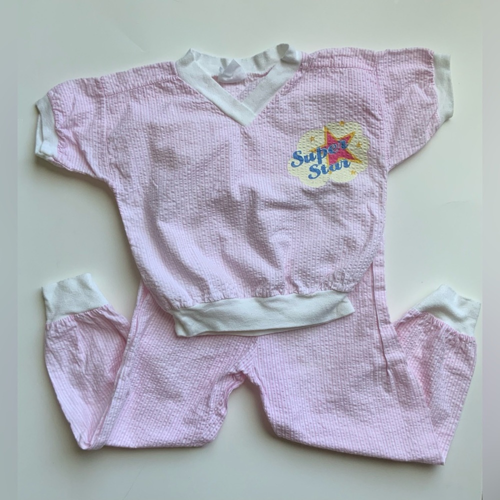 Vintage 90s Pink 'Super Star' Seersucker Pyjama Set